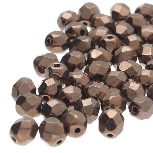 Preciosa - 4mm Fire Polished Facet Rounds - Jet Bronze - Pack 50 beads