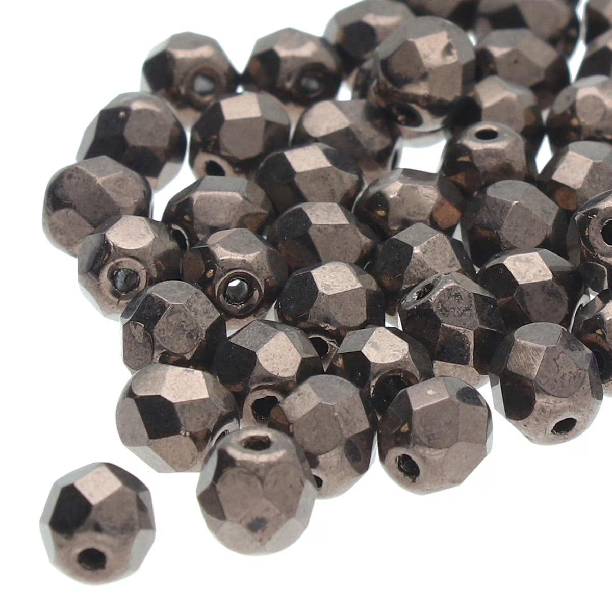 Preciosa - 4mm Fire Polished Facet Rounds - Jet Copper - Pack 50 beads