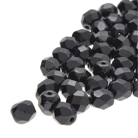 Preciosa - 4mm Fire Polished Facet Rounds - Jet - Pack 50 beads