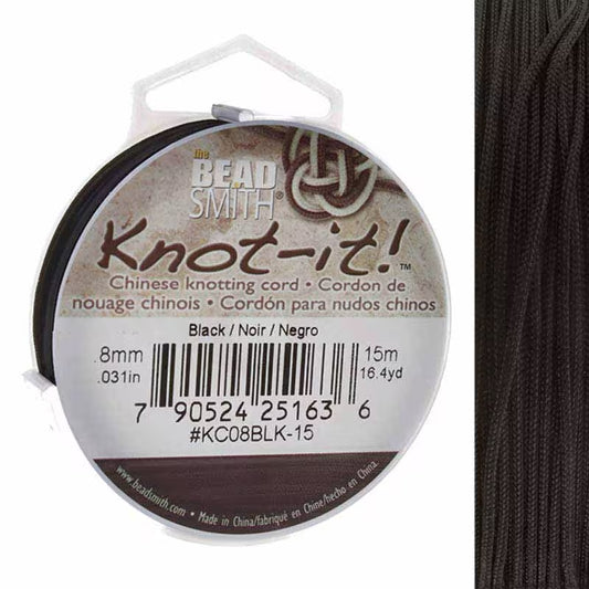 Knot-it - Beading Cord - 0.8mm - 15 Metre Roll - Black