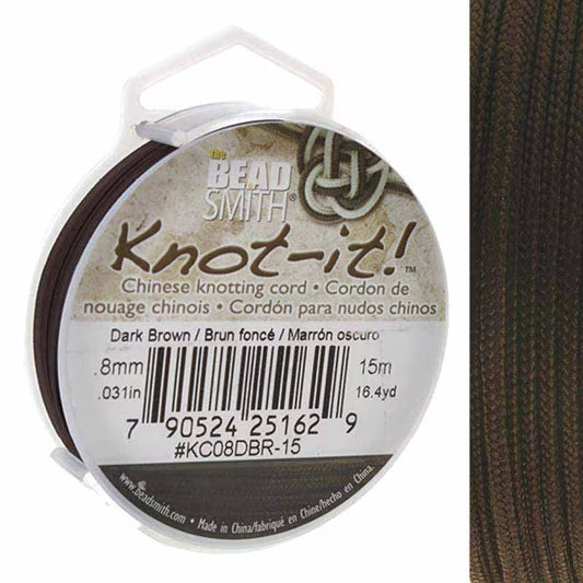 Knot-it - Beading Cord - 0.8mm - 15 Metre Roll - Dark Brown