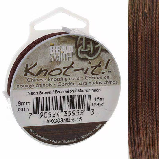 Knot-it - Beading Cord - 0.8mm - 15 Metre Roll - Neon Brown