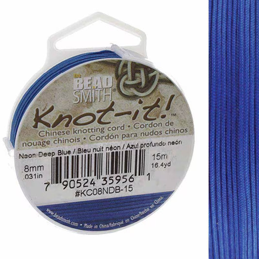 Knot-it - Beading Cord - 0.8mm - 15 Metre Roll - Neon Deep Blue