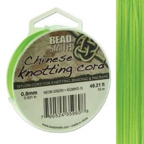 Knot-it - Beading Cord - 0.8mm - 15 Metre Roll - Neon Green