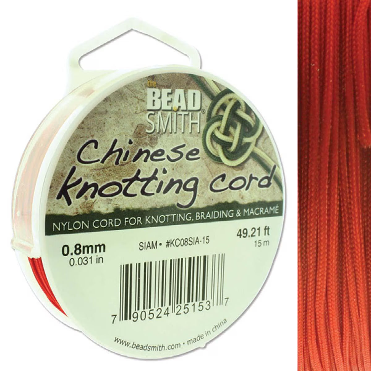 Knot-it - Beading Cord - 0.8mm - 15 Metre Roll - Siam
