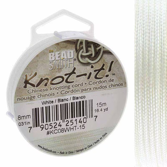 Knot-it - Beading Cord - 0.8mm - 15 Metre Roll - White