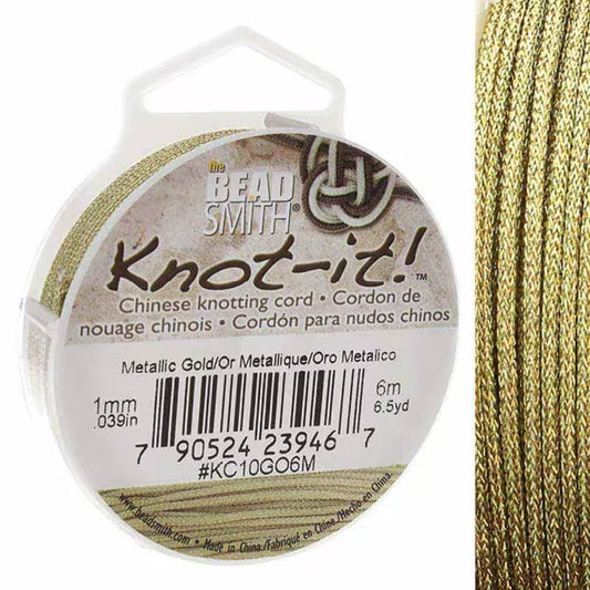 Knot-it - Beading Cord - 1.00mm - 6 Metre Roll - Metallic Gold