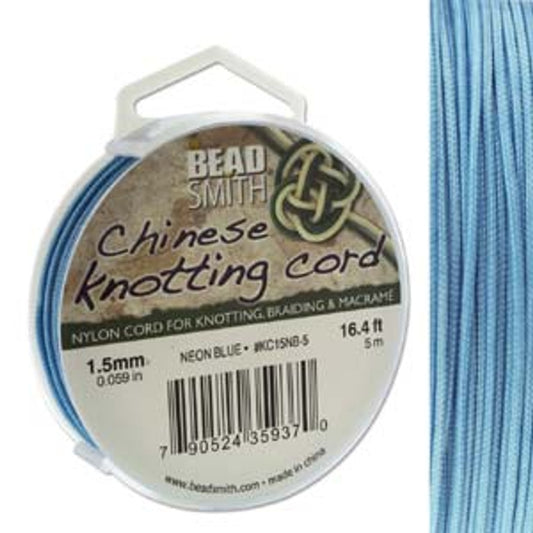 Knot-it - Beading Cord - 0.8mm - 15 Metre Roll - Neon Blue