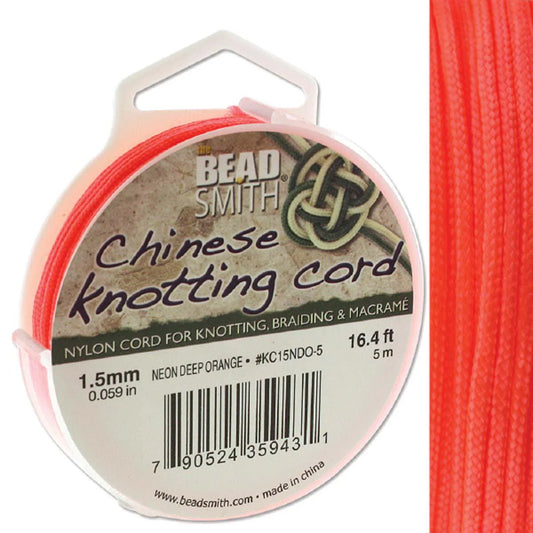 Knot-it - Beading Cord - 0.8mm - 15 Metre Roll - Neon Deep Orange