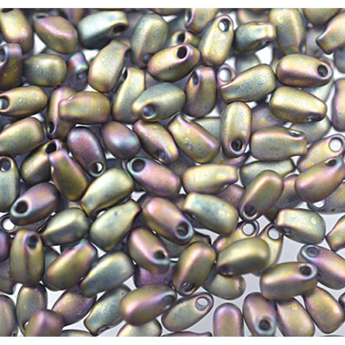Miyuki Long Drops - 3 x 5.5mm - Matte Metallic Green Khaki / Pink