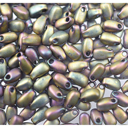 Miyuki Long Drops - 3 x 5.5mm - Matte Metallic Green Khaki / Pink