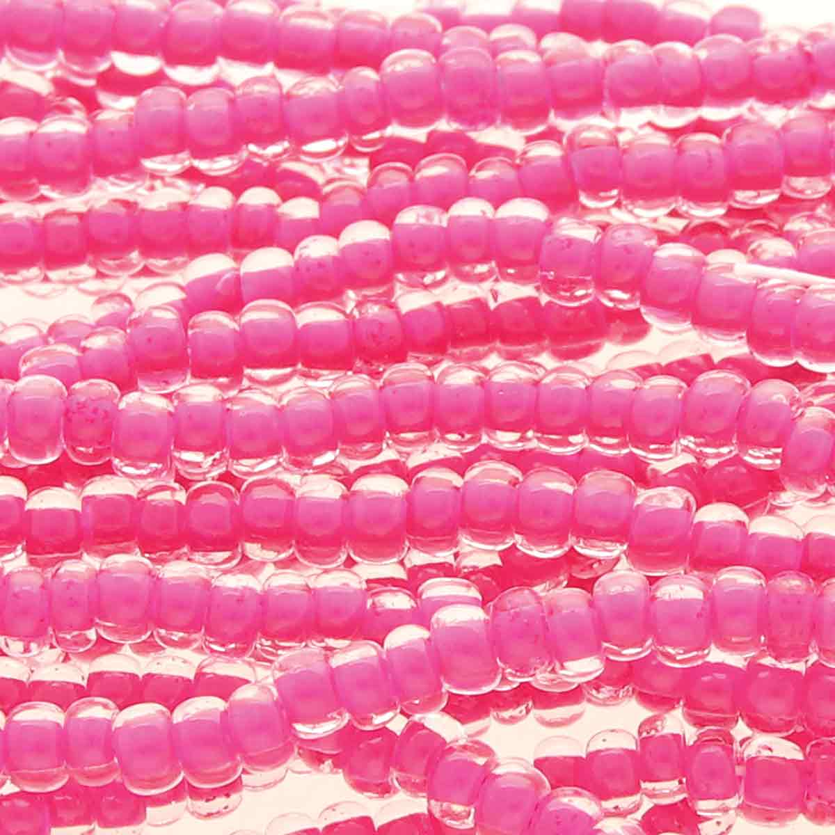Preciosa #11 Seed Bead Hanks - Crystal Neon Pink Lined - 18 grams