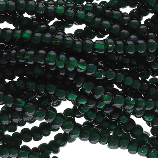 Preciosa #11 Seed Bead Hanks - Dark Green Silver Lined - 18 grams approx
