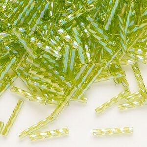Matsuno 12mm Twisted Bugles - Transparent Rainbow Light Green - 10 grams