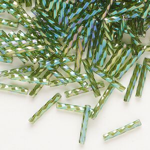 Matsuno 12mm Twisted Bugles - Transparent Rainbow Olive Green - 10 grams