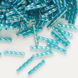 Matsuno 12mm Twisted Bugles - Transparent Rainbow Turquoise - 10 grams