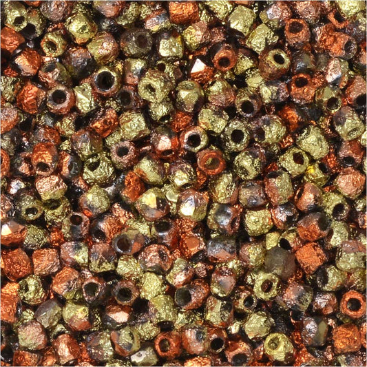 True 2 - 2mm Fire Polished Faceted Rounds - Etched California Gold Rush - 100 pcs