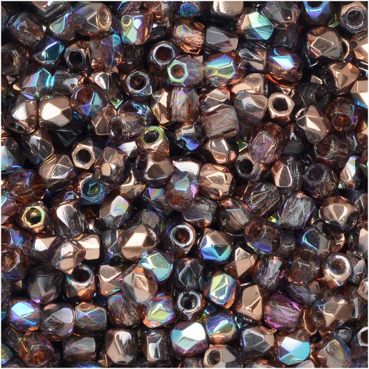 True 2 - 2mm Fire Polished Faceted Rounds - Light Amethyst Copper Rainbow - 100 pcs