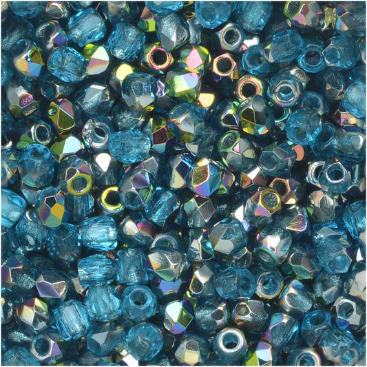 True 2 - 2mm Fire Polished Faceted Rounds - Aqua Vitrail - 100 pcs
