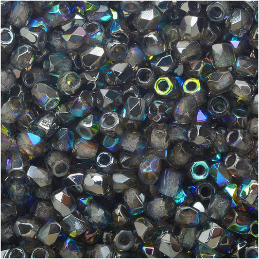 True 2 - 2mm Fire Polished Faceted Rounds - Graphite Rainbow - 100 pcs