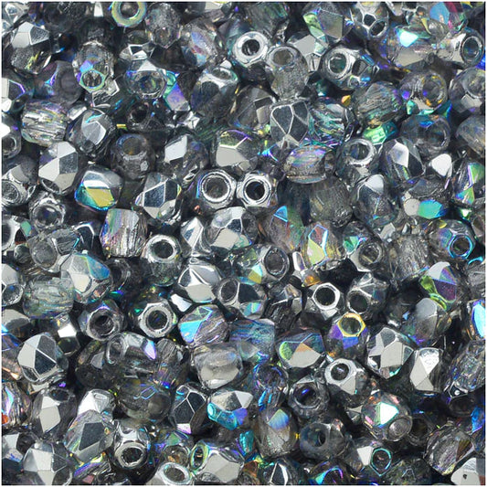True 2 - 2mm Fire Polished Faceted Rounds - Silver Rainbow - 100 pcs