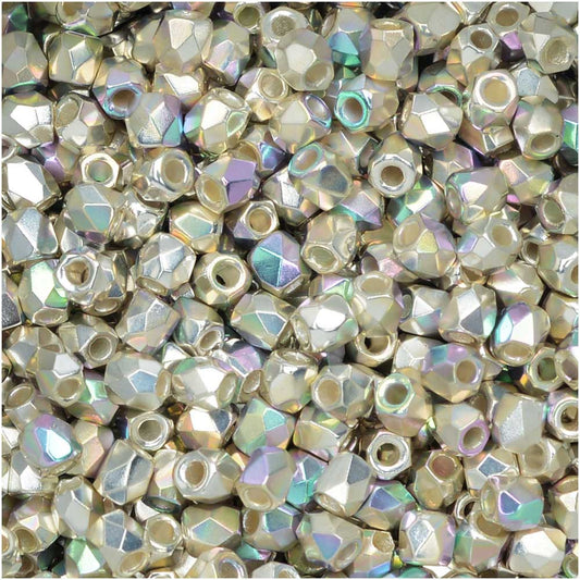 True 2 - 2mm Fire Polished Faceted Rounds - 999 Fine Silver Plate AB - 100 pcs