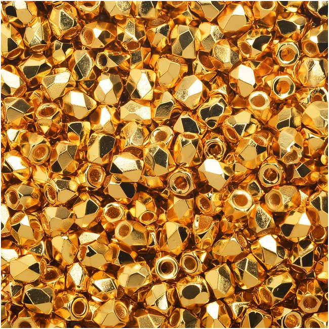 True 2 - 2mm Fire Polished Faceted Rounds - 24Kt Gold Plate - 100 pcs ...