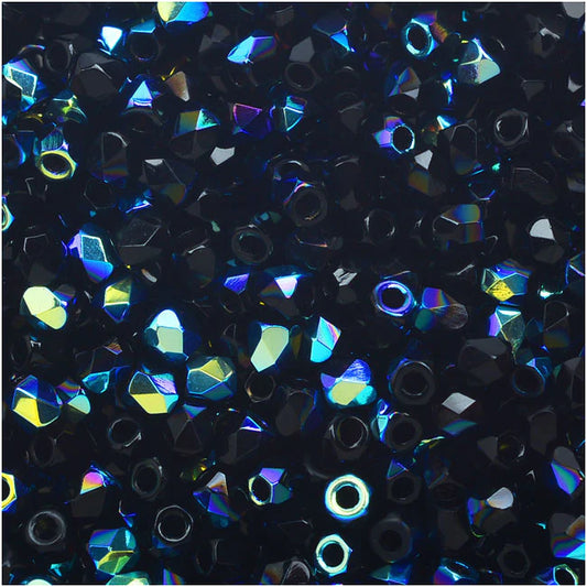 True 2 - 2mm Fire Polished Faceted Rounds - Jet AB - 100 pcs