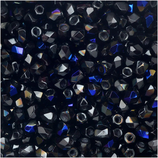 True 2 - 2mm Fire Polished Faceted Rounds - Jet Azuro - 100 pcs