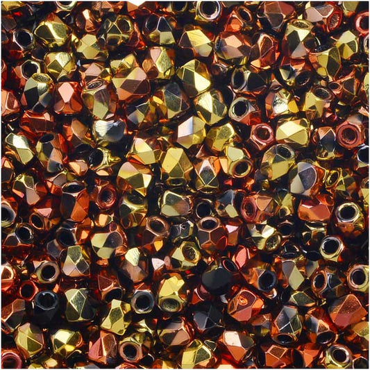 True 2 - 2mm Fire Polished Faceted Rounds - Jet California Gold Rush - 100 pcs
