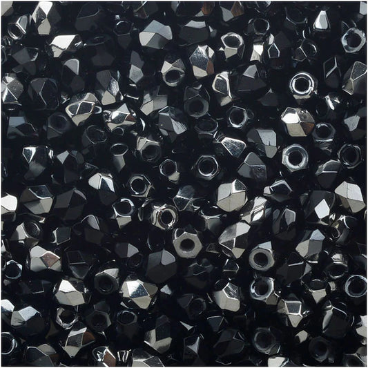 True 2 - 2mm Fire Polished Faceted Rounds - Jet Chrome - 100 pcs
