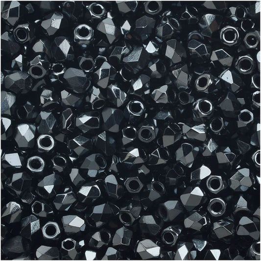 True 2 - 2mm Fire Polished Faceted Rounds - Jet Full Chrome - 100 pcs