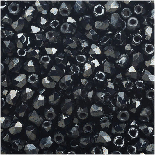 True 2 - 2mm Fire Polished Faceted Rounds - Jet Hematite - 100 pcs