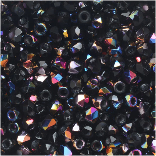 True 2 - 2mm Fire Polished Faceted Rounds - Jet Sliperit - 100 pcs