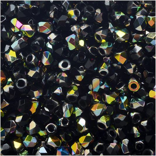True 2 - 2mm Fire Polished Faceted Rounds - Jet Vitrail - 100 pcs