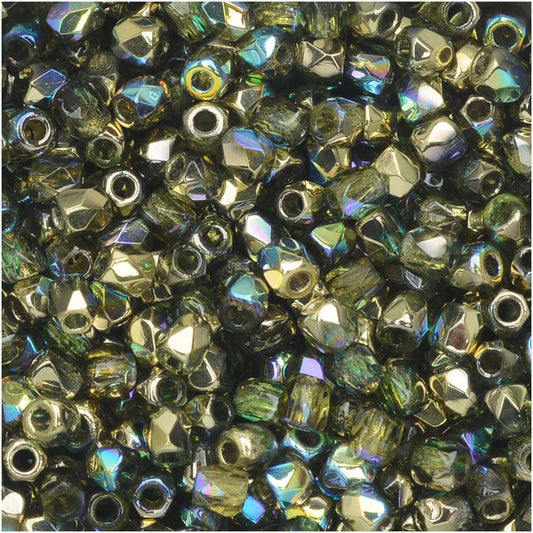 True 2 - 2mm Fire Polished Faceted Rounds - Olive Gold Rainbow - 100 pcs