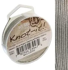 Knot-it - Beading Cord - 1.00mm - 6 Metre Roll - Metallic Silver